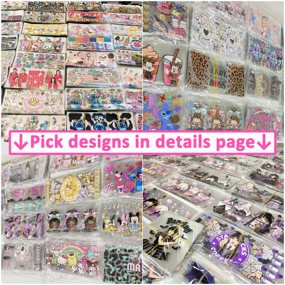 Wholesale 5000+ Design High Quality UV Dtf Libbey Wrap Transfers 40oz 20oz 16oz Cartoon Glass Can Printing UV DTF Cup Wraps