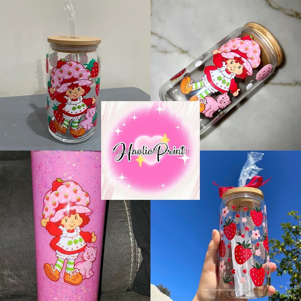 Wholesale 5000+ Design High Quality UV Dtf Libbey Wrap Transfers 40oz 20oz 16oz Cartoon Glass Can Printing UV DTF Cup Wraps