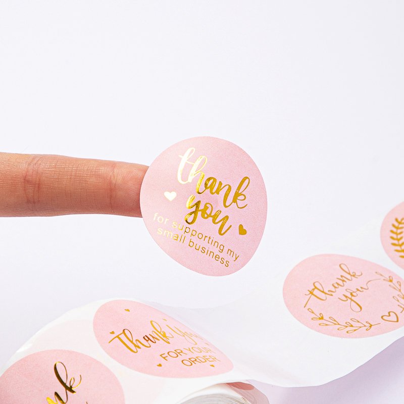 Custom Thanks You Sticker Round Sticker Waterproof Rolls Paper Sticker Kiss Cut Vinyl Hologram Label Sheet For Sale Private Logo