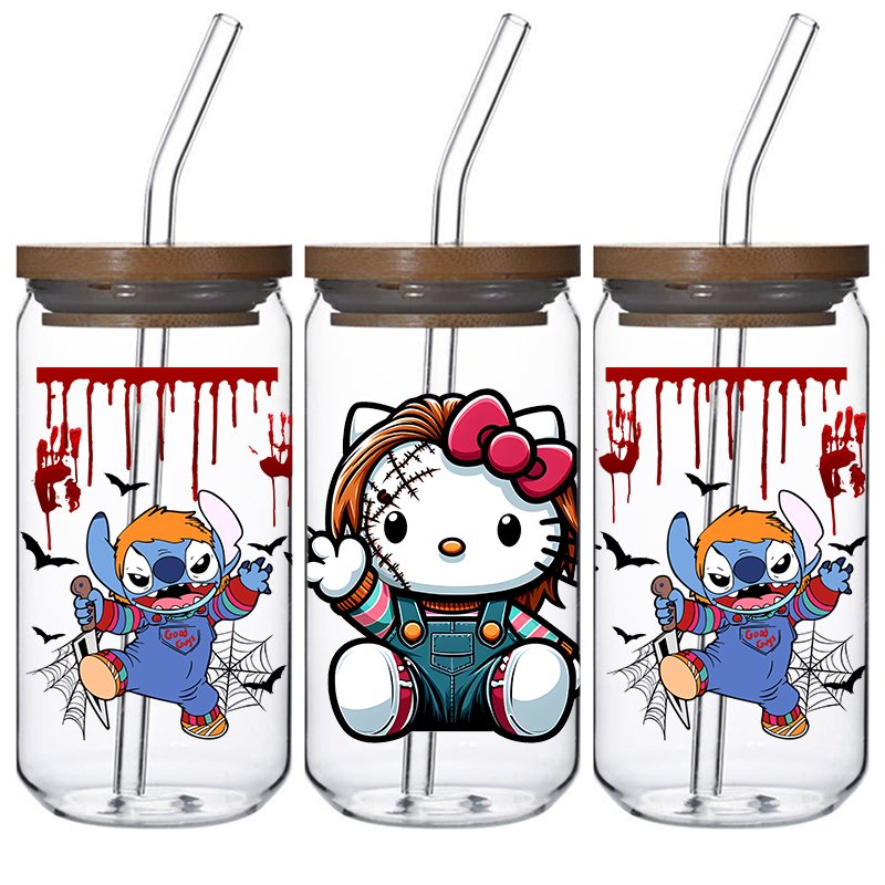 Wholesale Price Double Sided UV DTF Wraps 16oz Libbey Glass Can Cup Wraps Transfer stickers Cute cat