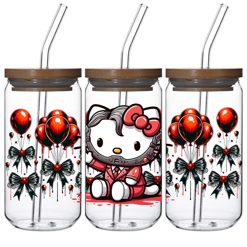 Wholesale Price Double Sided UV DTF Wraps 16oz Libbey Glass Can Cup Wraps Transfer stickers Cute cat