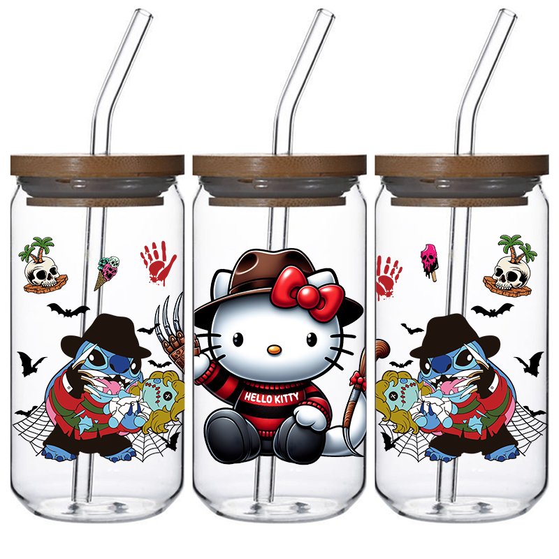 Wholesale Price Double Sided UV DTF Wraps 16oz Libbey Glass Can Cup Wraps Transfer stickers Cute cat