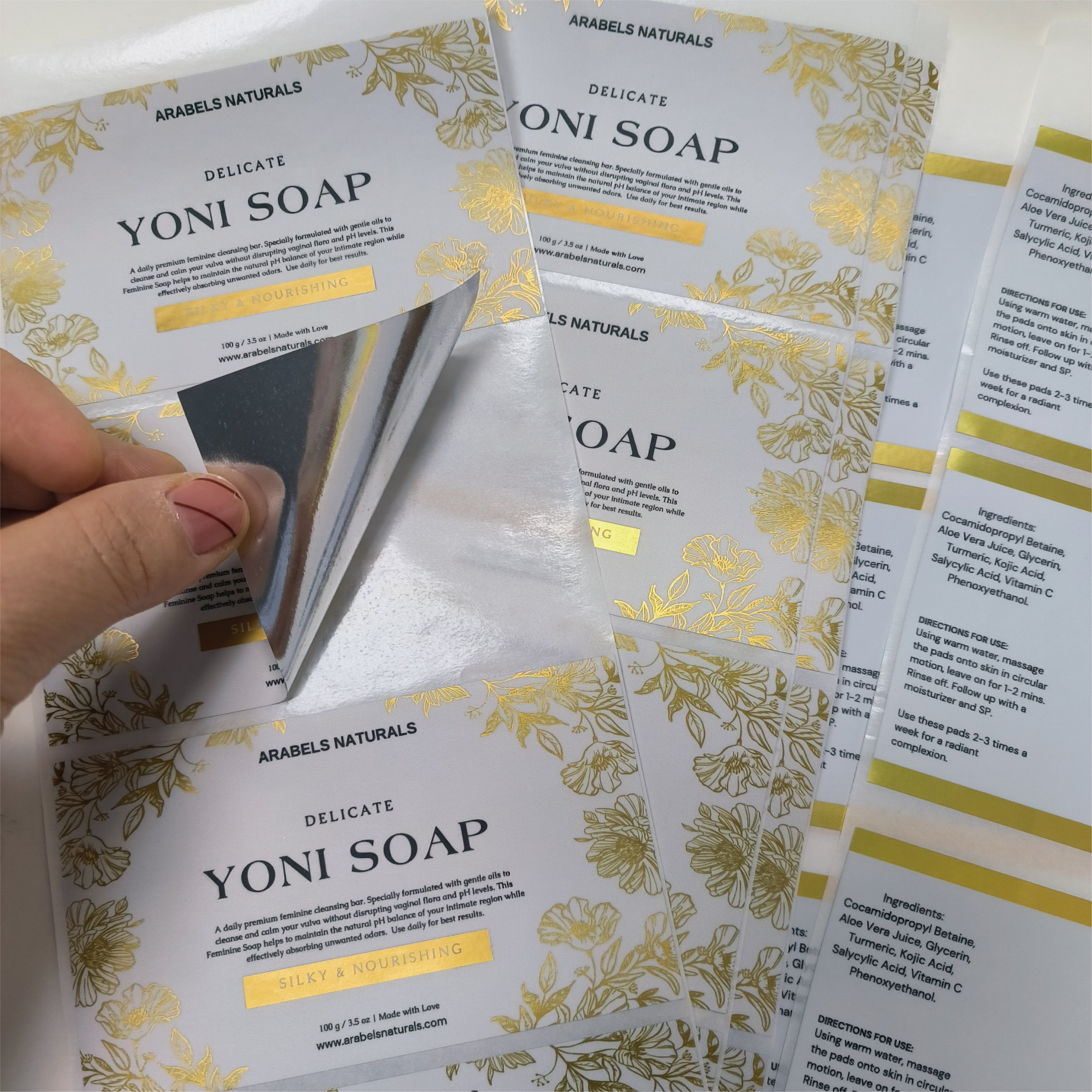 Self adhesive labels for Soap Packaging Logo Brand silver pp waterproof metallic foil gold foil Stickers custom Cosmetic labels