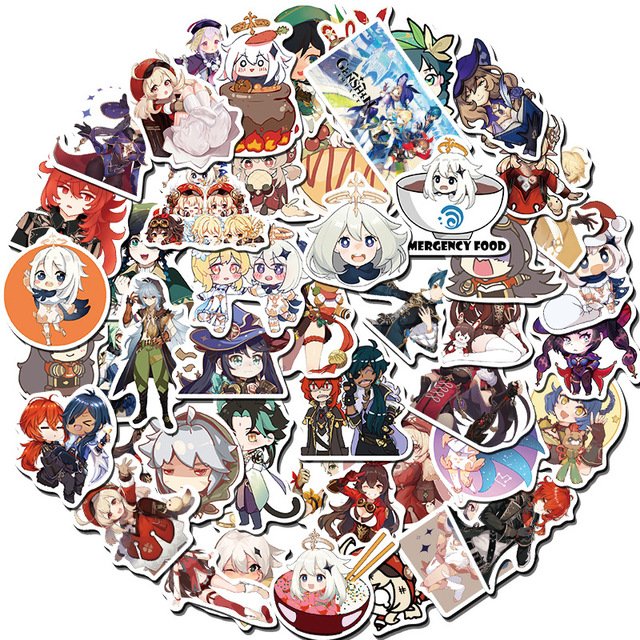 50Pcs Girl Anime Genshin Impact Cartoon Sticker For Skateboard Notebook Diary Phone Luggage Laptop Decorative Stickers