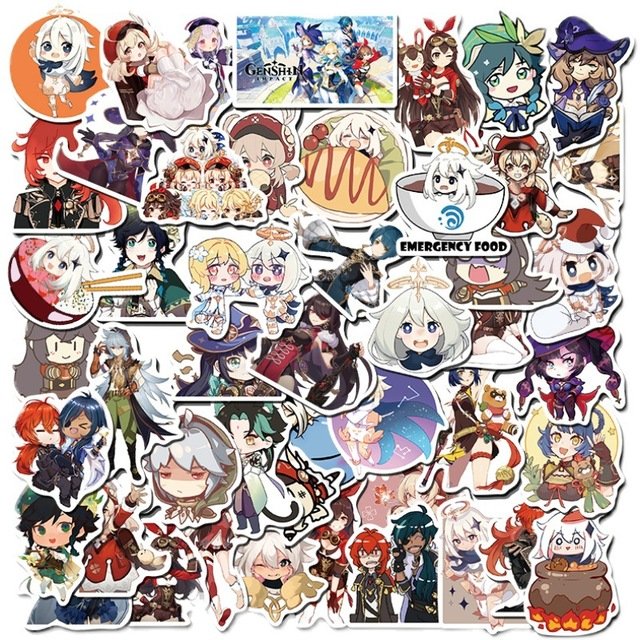 50Pcs Girl Anime Genshin Impact Cartoon Sticker For Skateboard Notebook Diary Phone Luggage Laptop Decorative Stickers