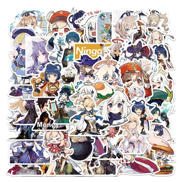 50Pcs Girl Anime Genshin Impact Cartoon Sticker For Skateboard Notebook Diary Phone Luggage Laptop Decorative Stickers