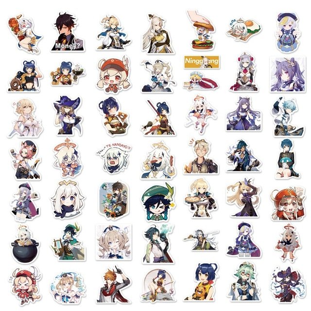 50Pcs Girl Anime Genshin Impact Cartoon Sticker For Skateboard Notebook Diary Phone Luggage Laptop Decorative Stickers