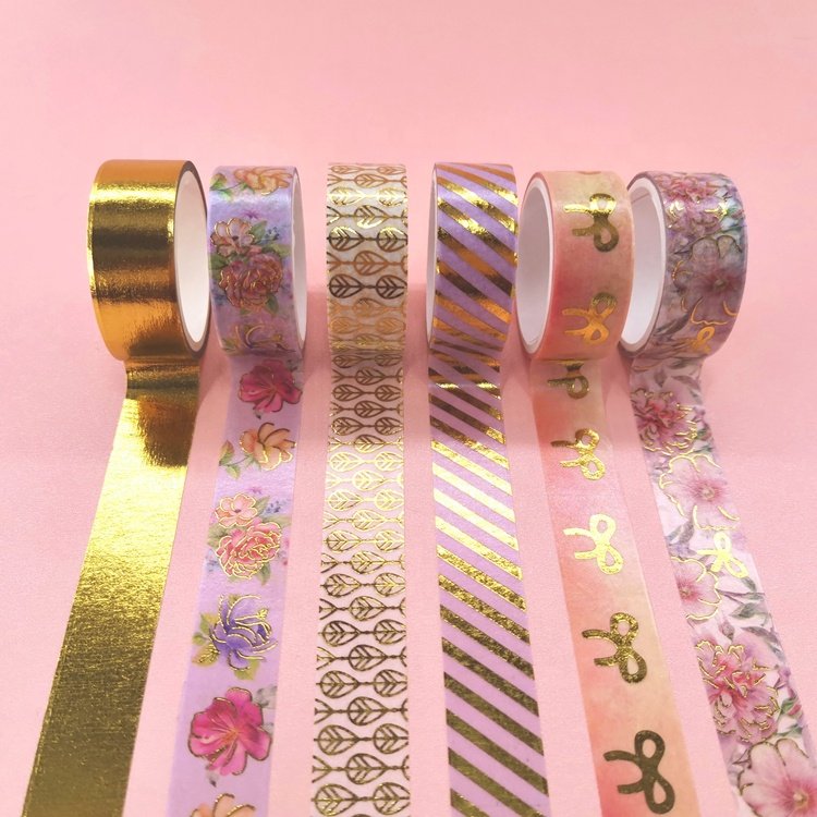 Gold Silver Sparkle Foil DIY Design Account Book Decoration Sticker Waterproof Washi Tape with Acrylic Hot Melt Adhesive Masking