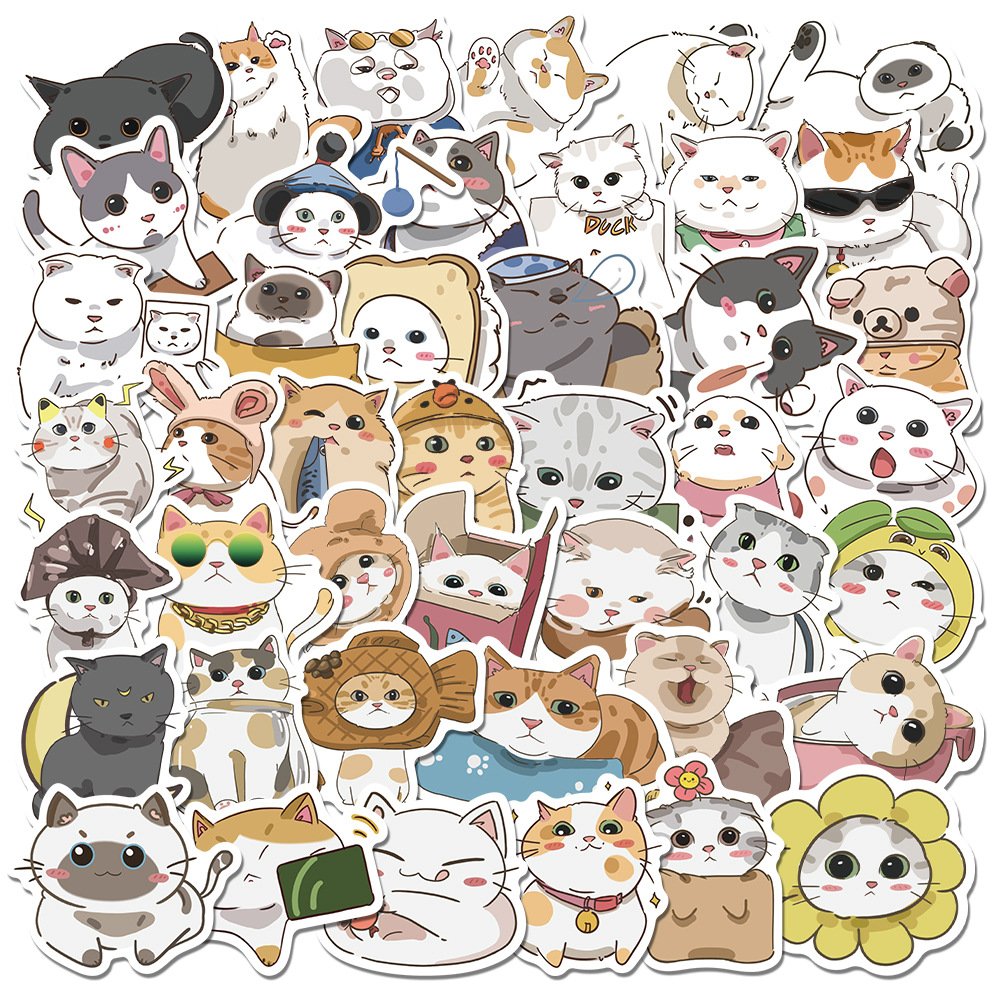 Cute Cat Sticker Cartoon Stationery Water Cup Notebook Suitcase Waterproof Decorative Sticker