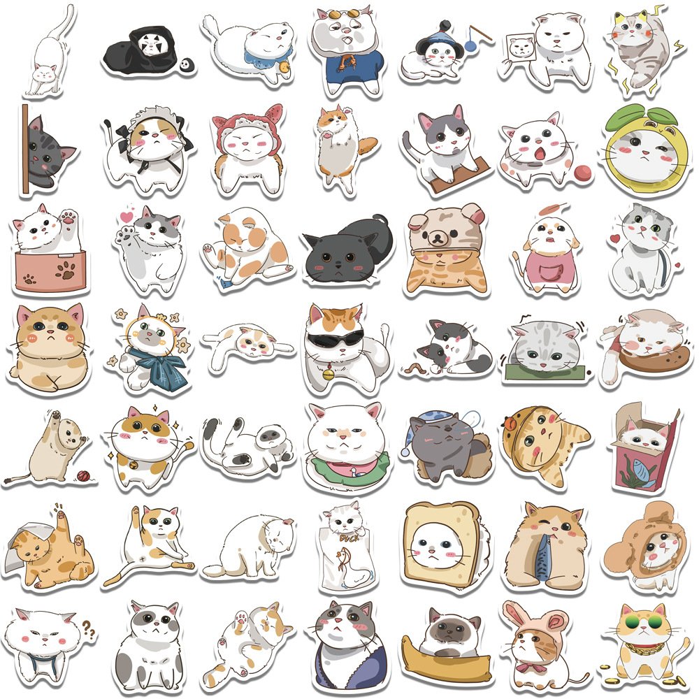 Cute Cat Sticker Cartoon Stationery Water Cup Notebook Suitcase Waterproof Decorative Sticker