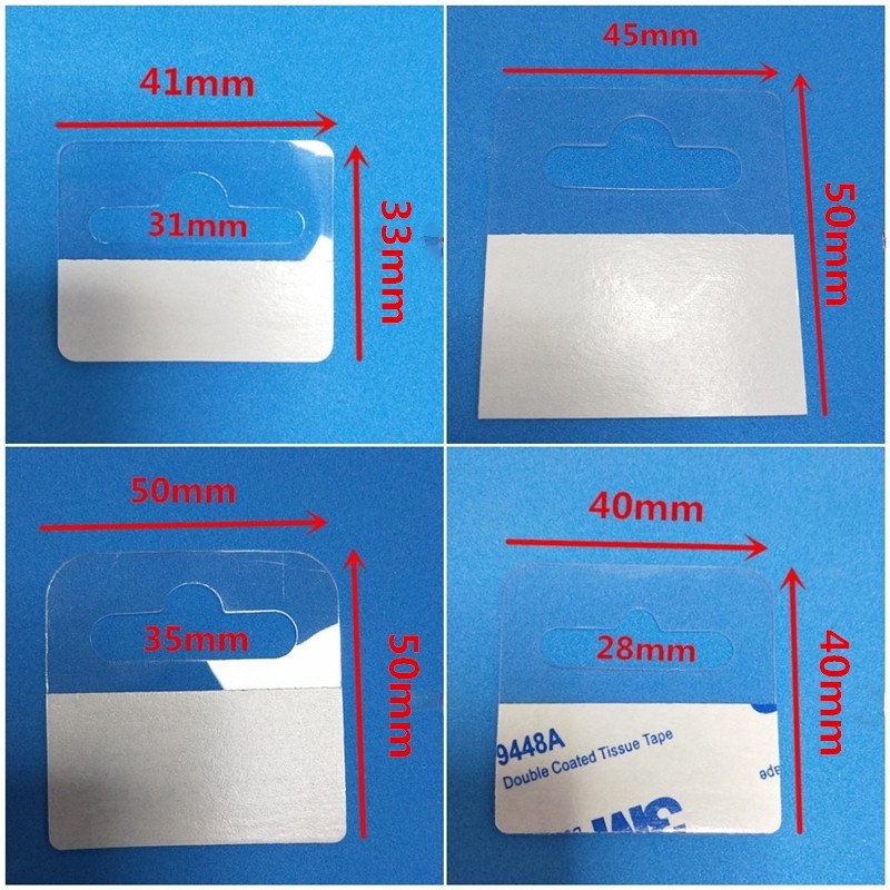 Clear Plastic Hang Tab PET Adhesive Euro Hook Slot Stickers for Store Retail Cardboard Stand Display Hook