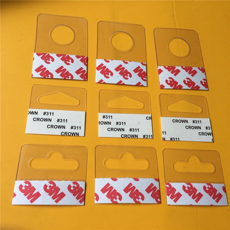 Clear Plastic Hang Tab PET Adhesive Euro Hook Slot Stickers for Store Retail Cardboard Stand Display Hook