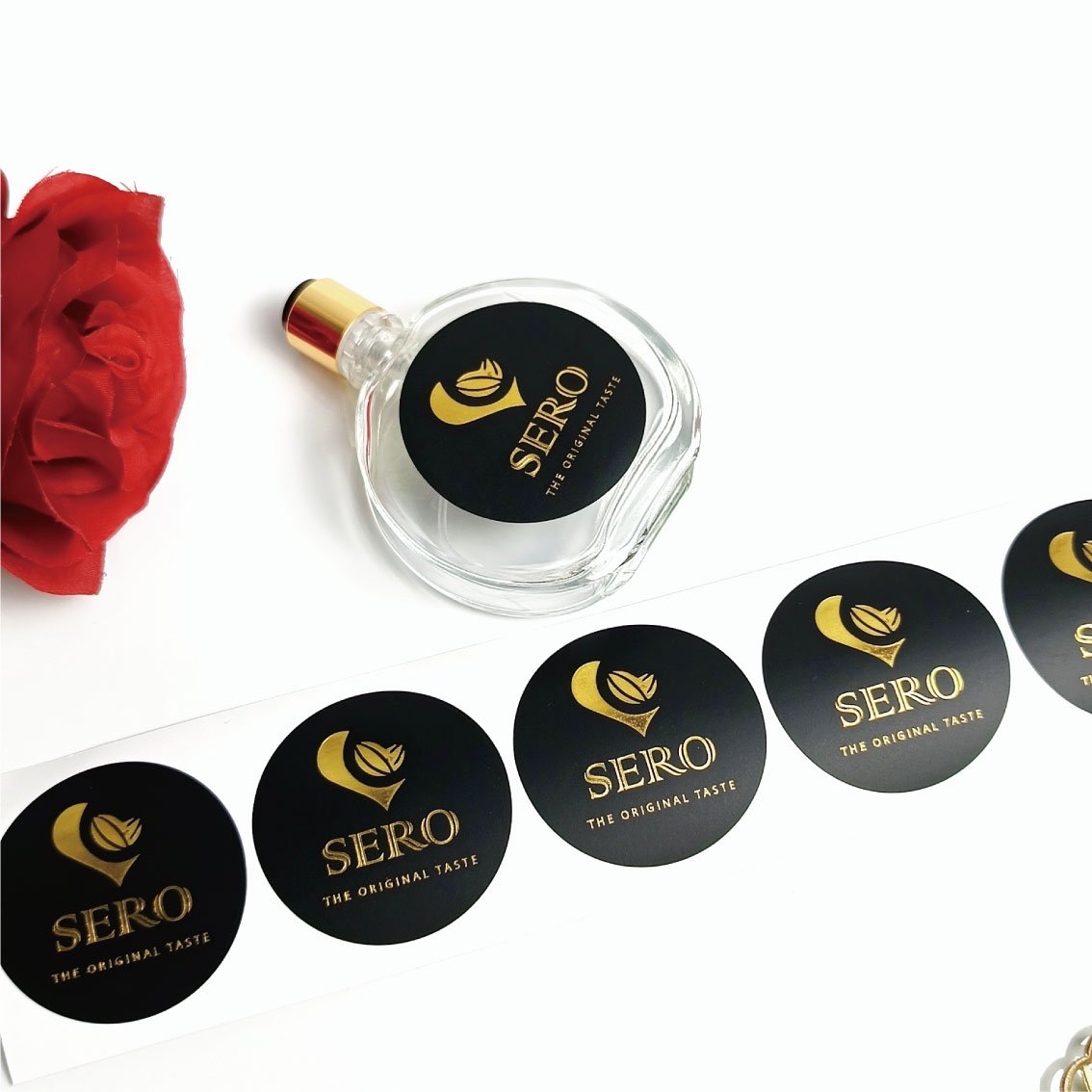 Factory custom brand logo cosmetic sticker printing adhesive waterproof gold foil cosmetic bottle sticker for packaging