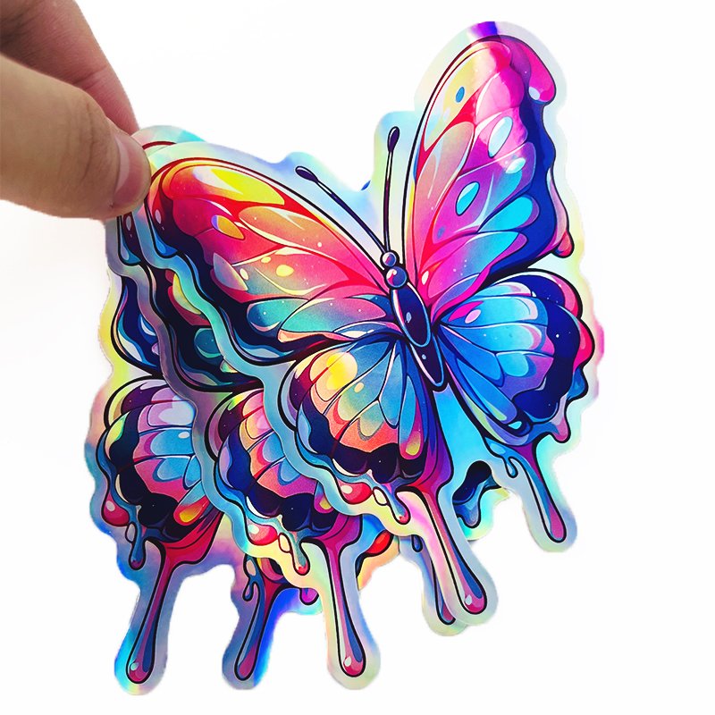 Custom Die Cut Glitter Holographic logo Sticker printing Label Waterproof 3D UV Resist Shiny Silver Laser holographic Sticker