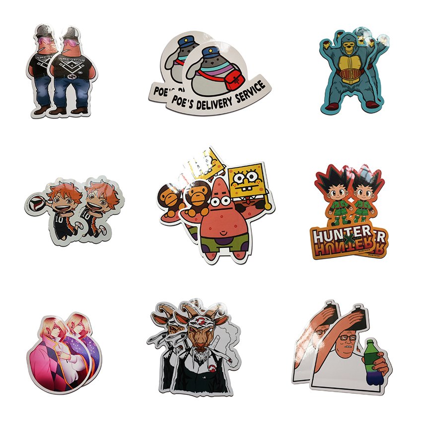 Custom Printing Die Cut Vinyl Sticker, Adhesive Waterproof PVC sticker printing Company Logo Design Cartoon Stickers