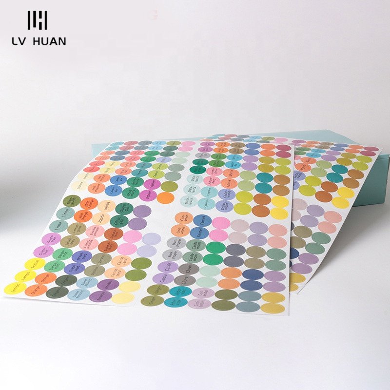 13mm Eco Friendly Custom Printing Adhesive Vinyl Round Bottle Cap Sticker A4 Paper Size Color Dot Essential Oil Sticker
