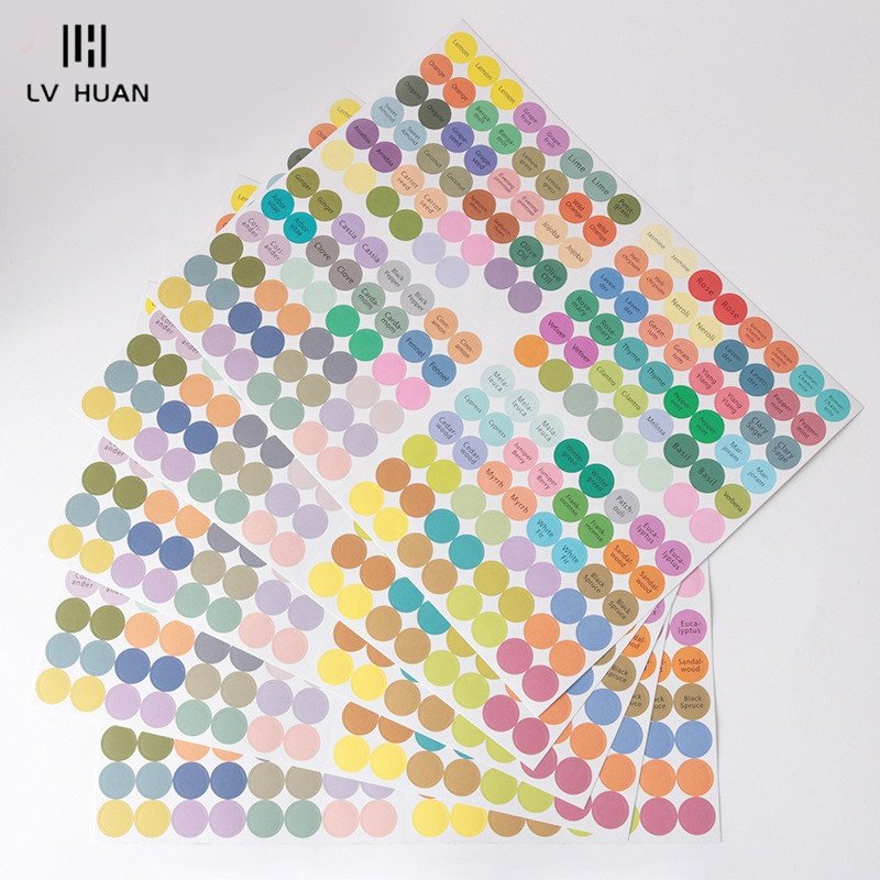 13mm Eco Friendly Custom Printing Adhesive Vinyl Round Bottle Cap Sticker A4 Paper Size Color Dot Essential Oil Sticker