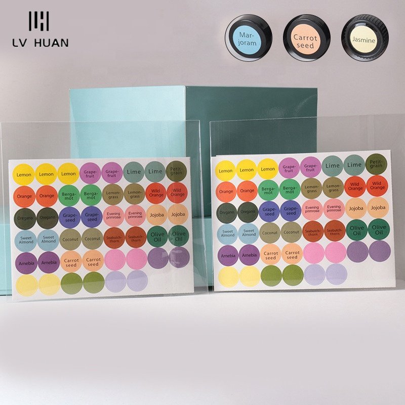 13mm Eco Friendly Custom Printing Adhesive Vinyl Round Bottle Cap Sticker A4 Paper Size Color Dot Essential Oil Sticker
