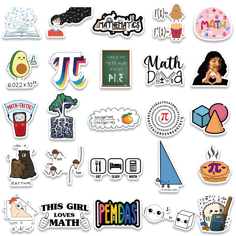 50pcs Math Graffiti Stickers Diy Scrapbooking Stationery Water Bottle Phone Cases Decals Decoration Waterproof Aesthetic Sticker