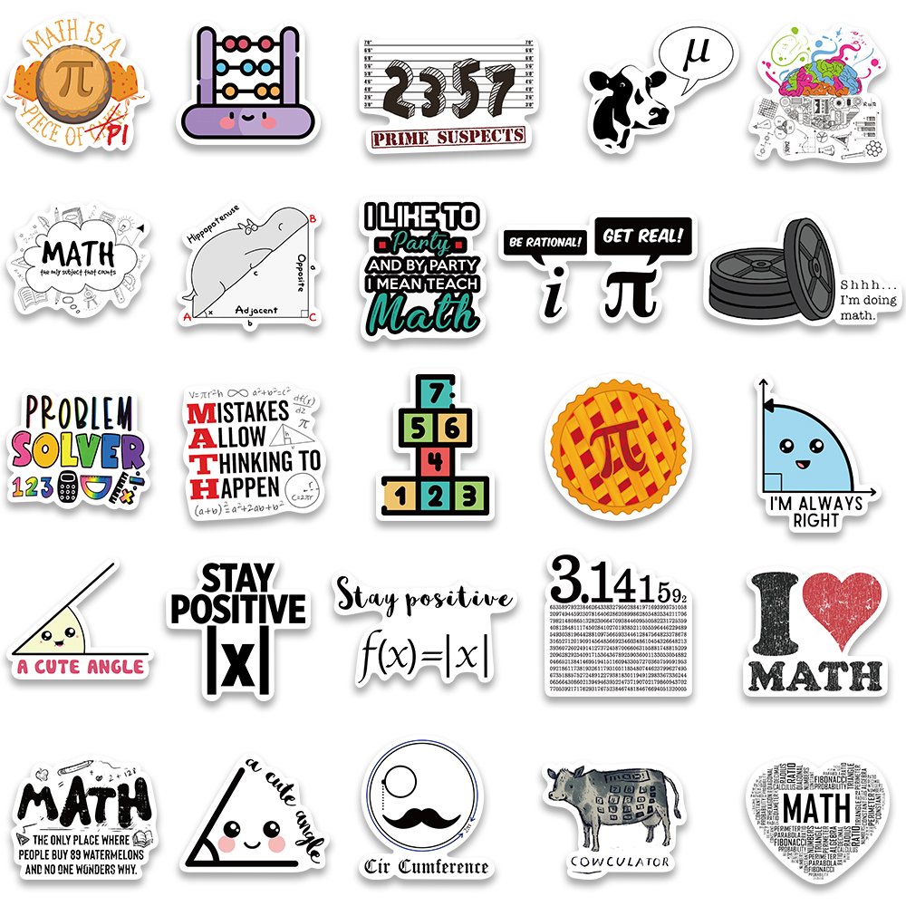 50pcs Math Graffiti Stickers Diy Scrapbooking Stationery Water Bottle Phone Cases Decals Decoration Waterproof Aesthetic Sticker