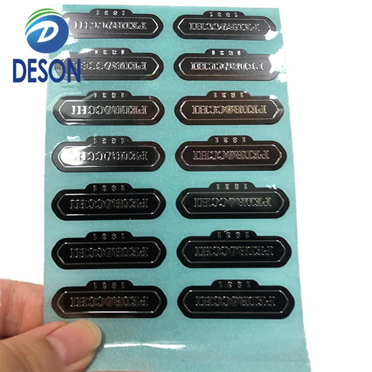 Deson Printed Gold Logo Pressed 3d Label Metal Transparent Transfer UV Sticker