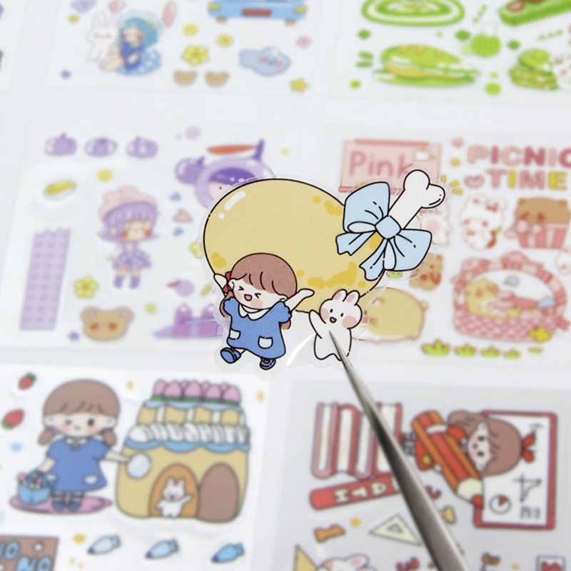 Custom A4 A5 A6 Printing Waterproof Transparent Personalized Clear Sticker Kiss Cut Cartoon Sticker Sheet