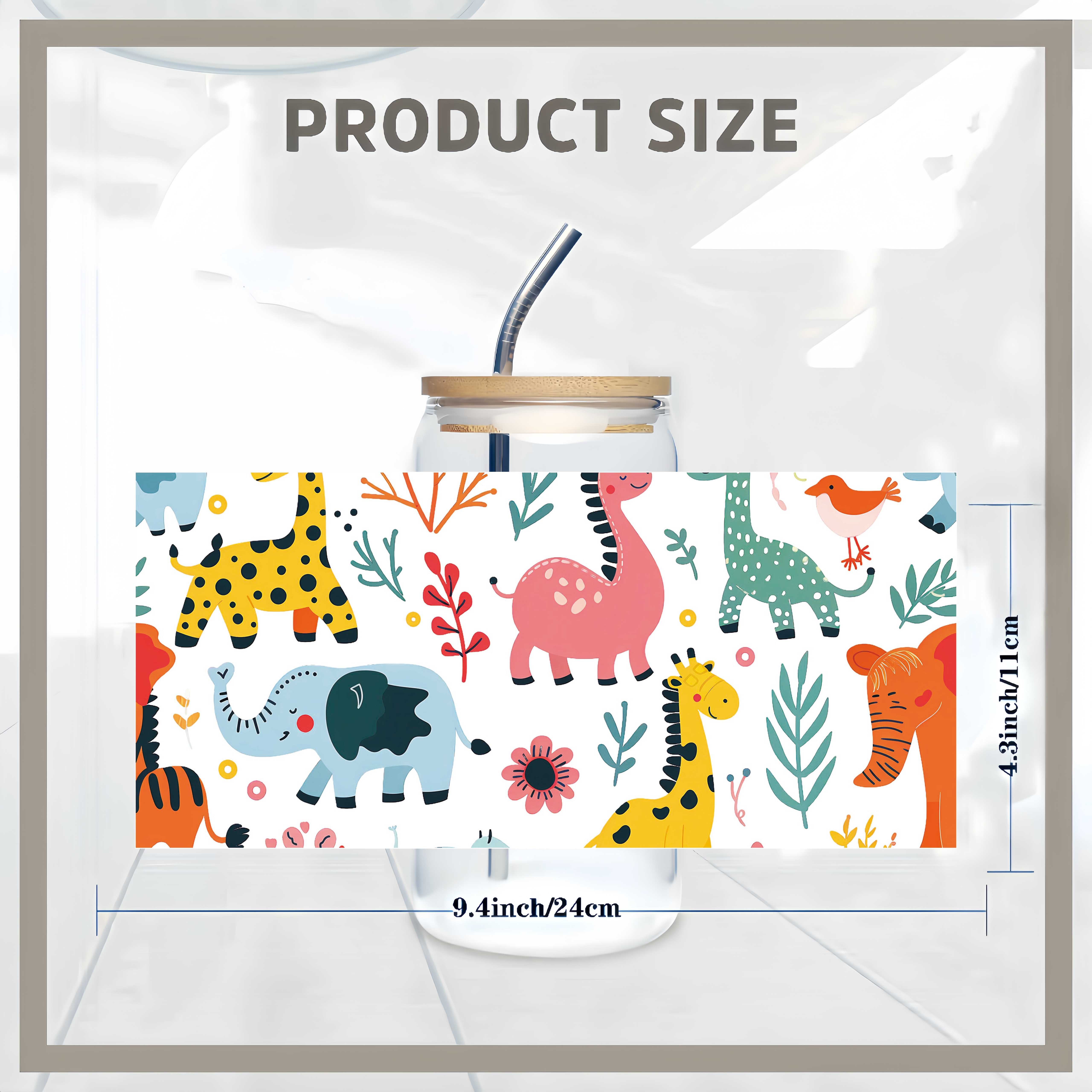 Uv Dtf Cup Wrap 16 Oz Cute Cartoon Theme Decals Cartoon Animal Transfer Stickers For Glass Cups Tumblers