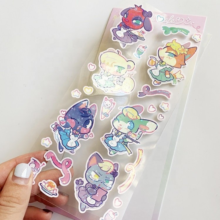 Custom Kpop Holo Deco Korean Stickers Scrapbooking Decorative Kiss Cut Sticker Sheet With Back Card