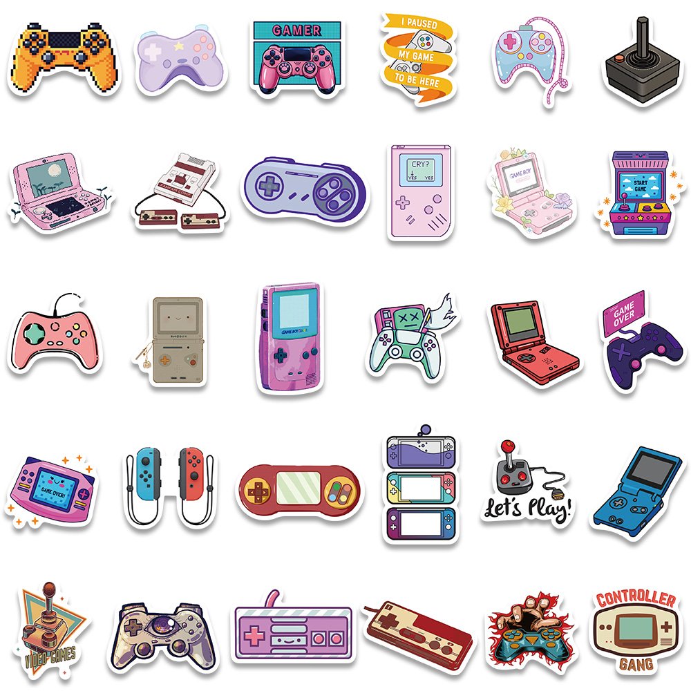 60pcs Funny Cartoon Game Gamepad Stickers Waterproof Diy Skateboard Laptop Computer Car Phone Case Decorative Sticker Kids Toys