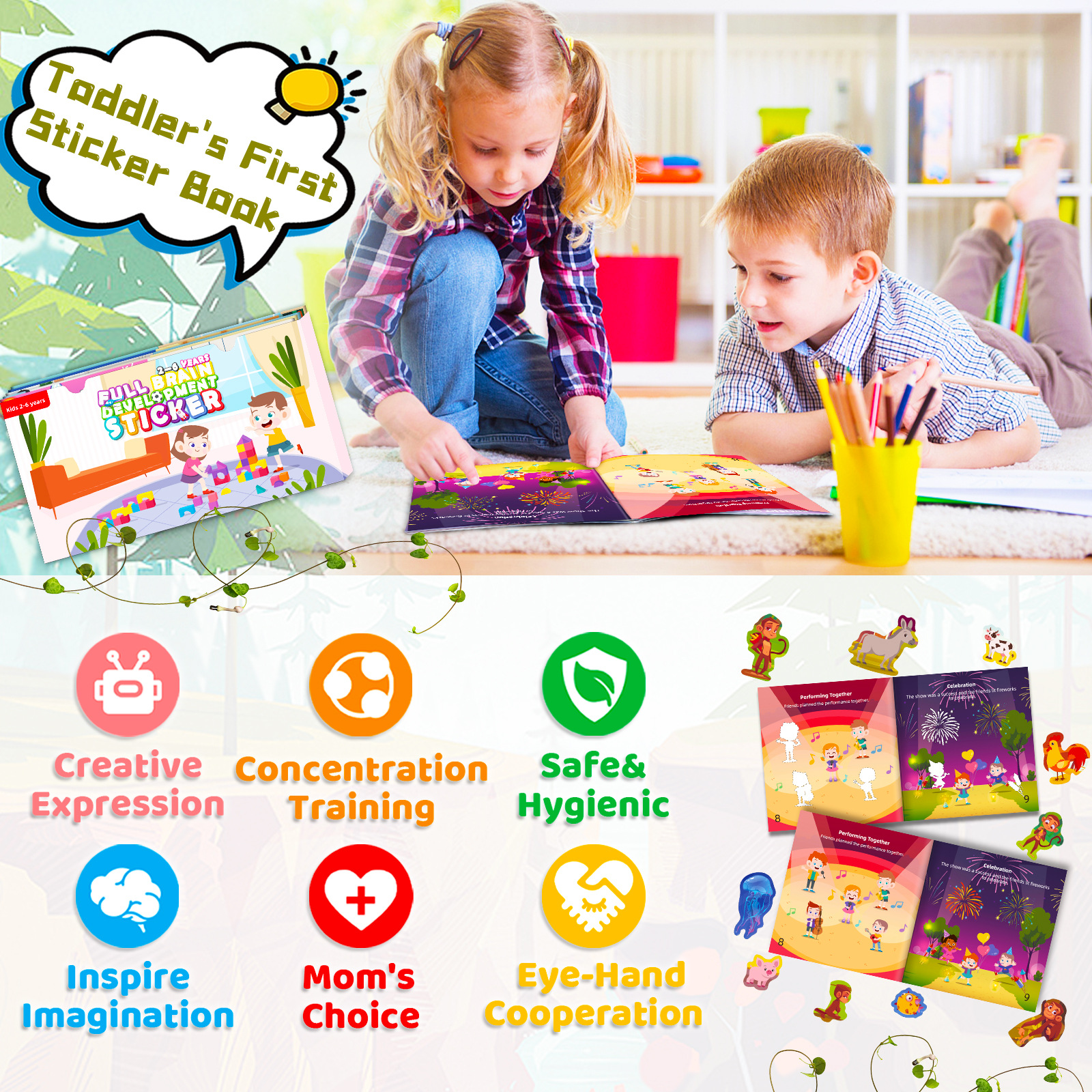Reusable Eco Friendly Stickers Educational Magic Book Printing Kids Adhesive Stickers Coloring Custom Sticker Book