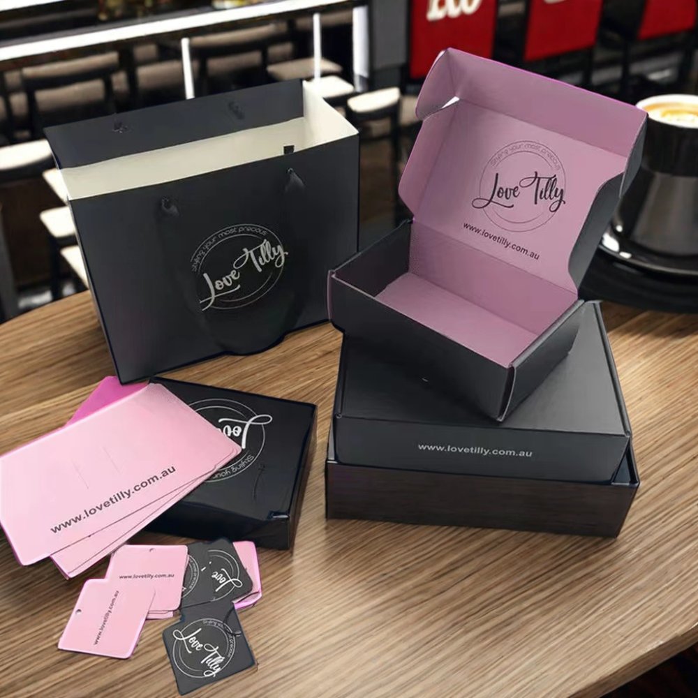 At Custom Printed Luxury Pink Black Paper Cardboard Coffee Packaging Shipping Mailing Corrugated Mailer Gift Set Box For Present