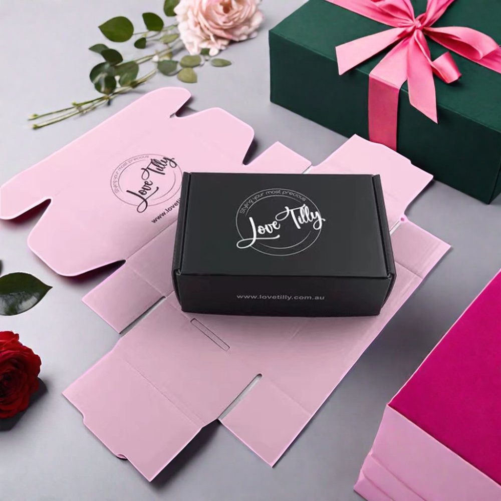 At Custom Printed Luxury Pink Black Paper Cardboard Coffee Packaging Shipping Mailing Corrugated Mailer Gift Set Box For Present