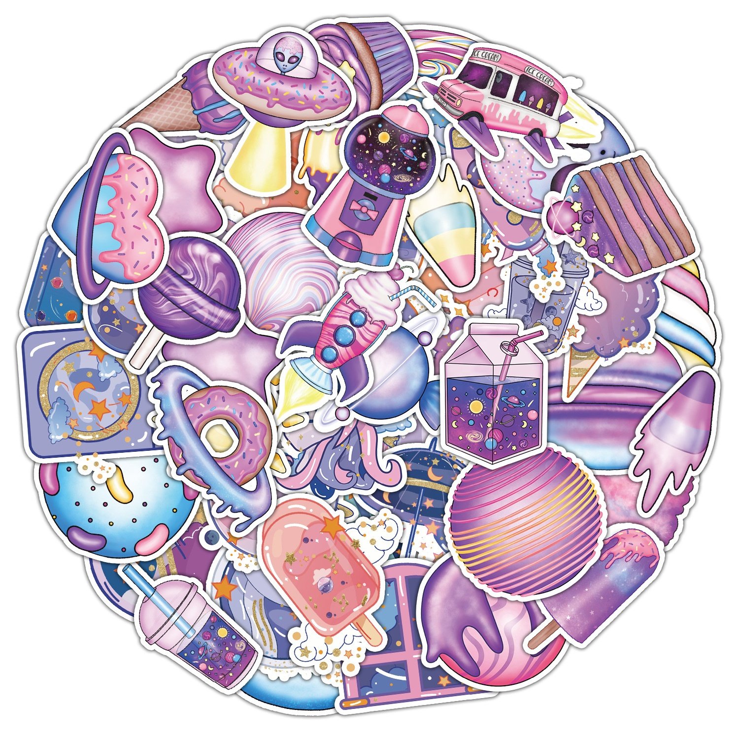 50pcs Purple Dream Universe Waterproof PVC Decorative Sticker Packs For Kids Laptop Bottle Notebook Skateboard Cup Luggage