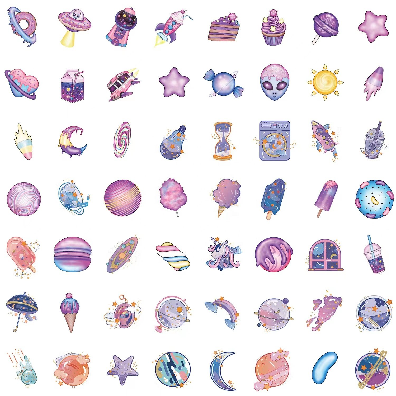 50pcs Purple Dream Universe Waterproof PVC Decorative Sticker Packs For Kids Laptop Bottle Notebook Skateboard Cup Luggage