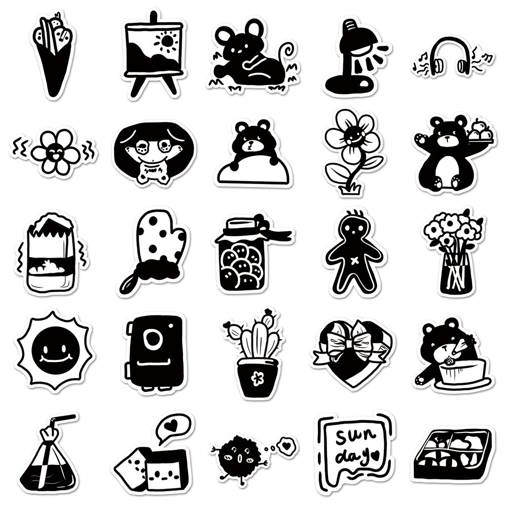 50PCs Factory Hot Sale Original Black and White Custom Sticker Waterproof PVC Custom Sticker