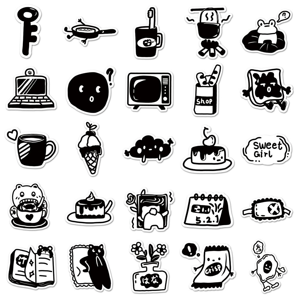 50PCs Factory Hot Sale Original Black and White Custom Sticker Waterproof PVC Custom Sticker