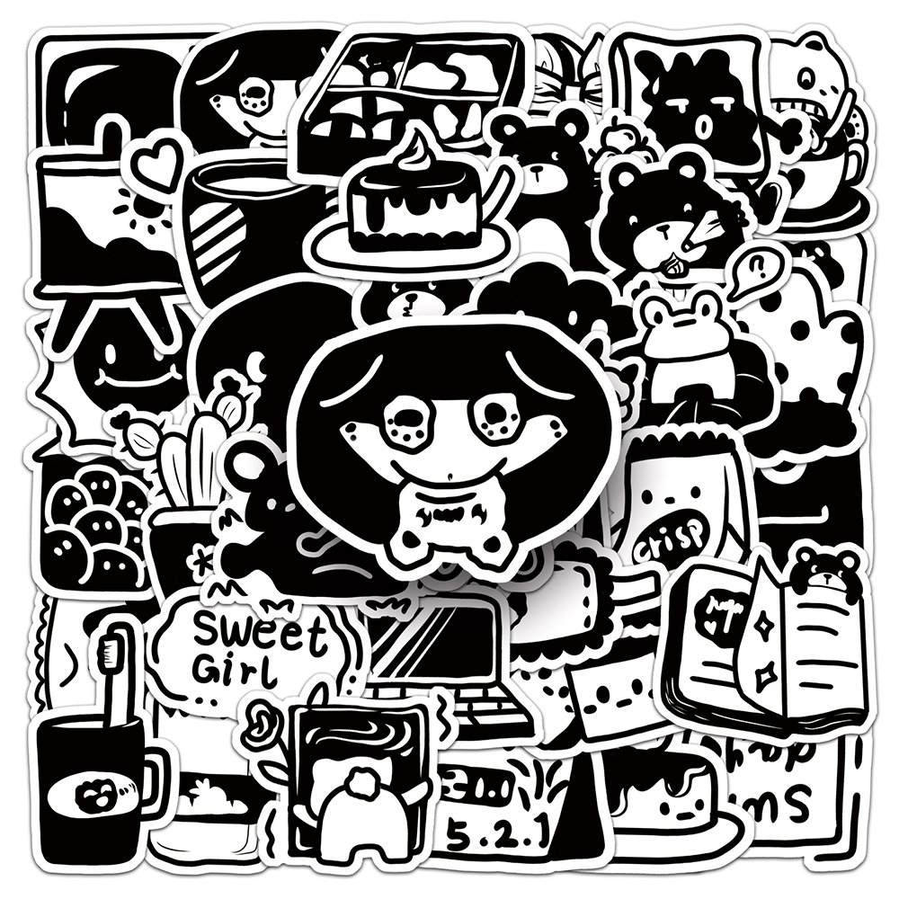 50PCs Factory Hot Sale Original Black and White Custom Sticker Waterproof PVC Custom Sticker