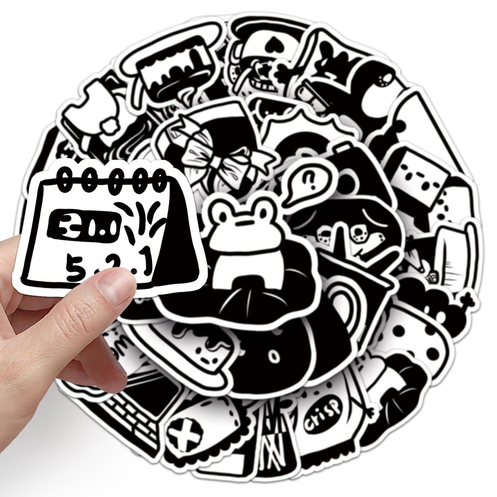 50PCs Factory Hot Sale Original Black and White Custom Sticker Waterproof PVC Custom Sticker