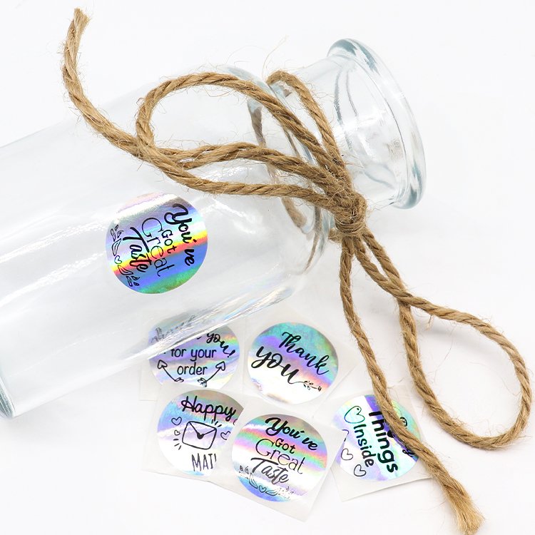 Customised Happy Mail Holographic Sticker Pack UV Printing PVC Plastic PET Materials Glossy Wine Cosmetics Food Packaging Custom