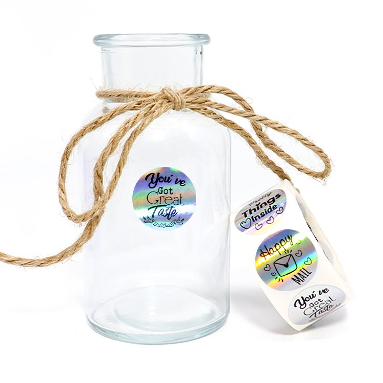 Customised Happy Mail Holographic Sticker Pack UV Printing PVC Plastic PET Materials Glossy Wine Cosmetics Food Packaging Custom