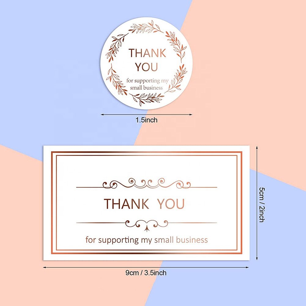 Custom Gold Foil Logo Paper Business Card White Thank You Card For Supporting My Small Business Thank You Sticker