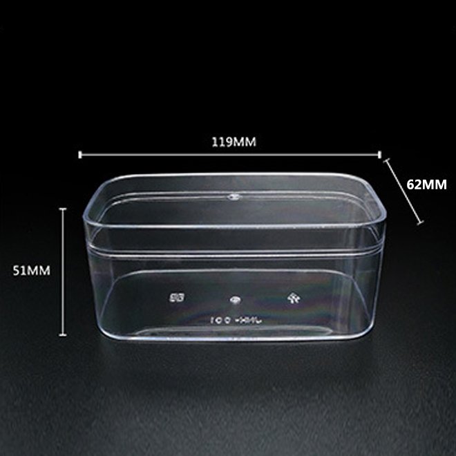 Custom Sticker 330ml 12oz PS Plastic Clear Rectangle Box with Lid for Cookie Snack Cake Baked Food Packaging Container