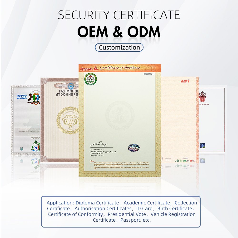 A5 Size Certificate of Authenticity Customized with Hologram Sticker Degree Paper Printing College Diploma Security Paper