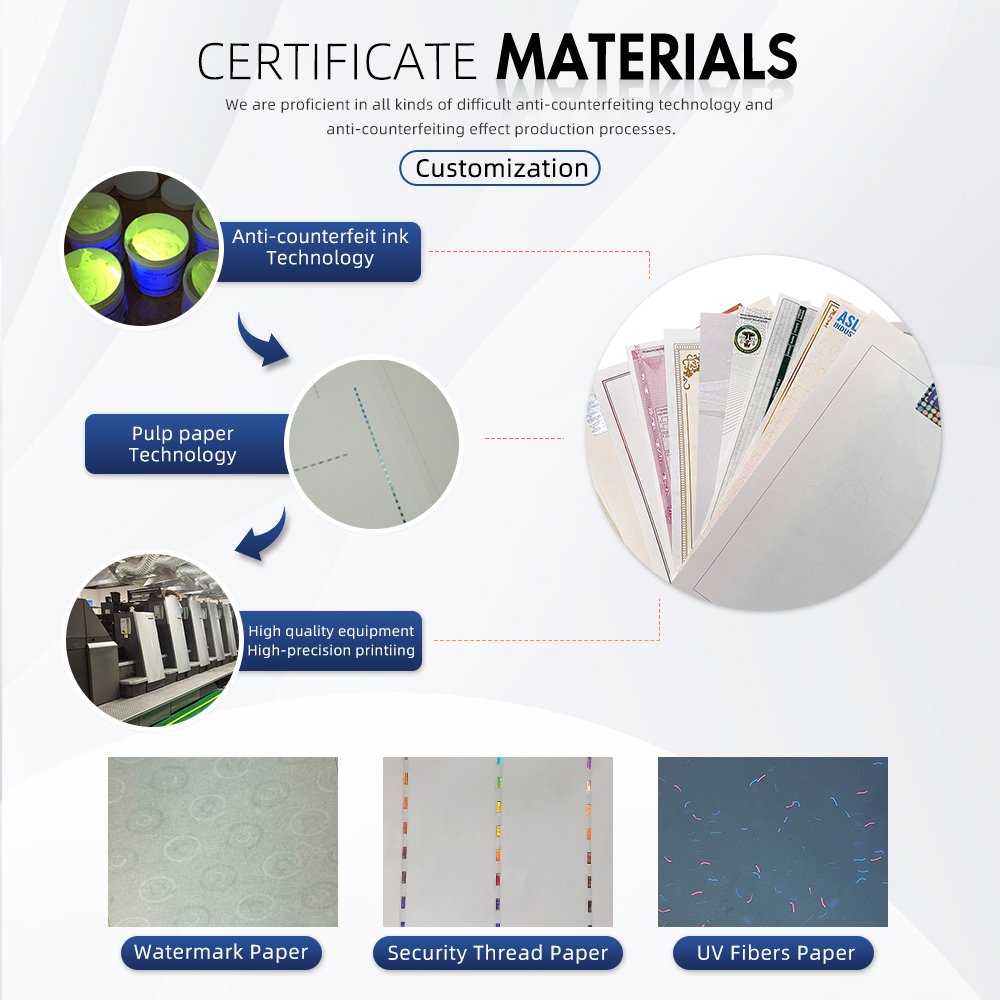 A5 Size Certificate of Authenticity Customized with Hologram Sticker Degree Paper Printing College Diploma Security Paper