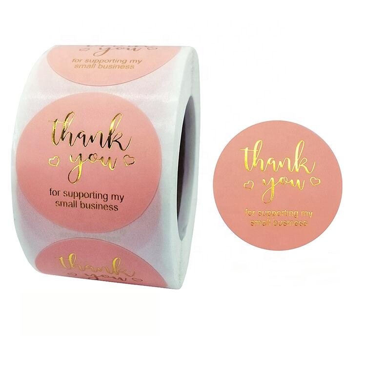 1.5-Inch 500pcs Laser Stickers Printed Custom Gold Foil 'Thank You' Sticker for Small Business Packaging Labels