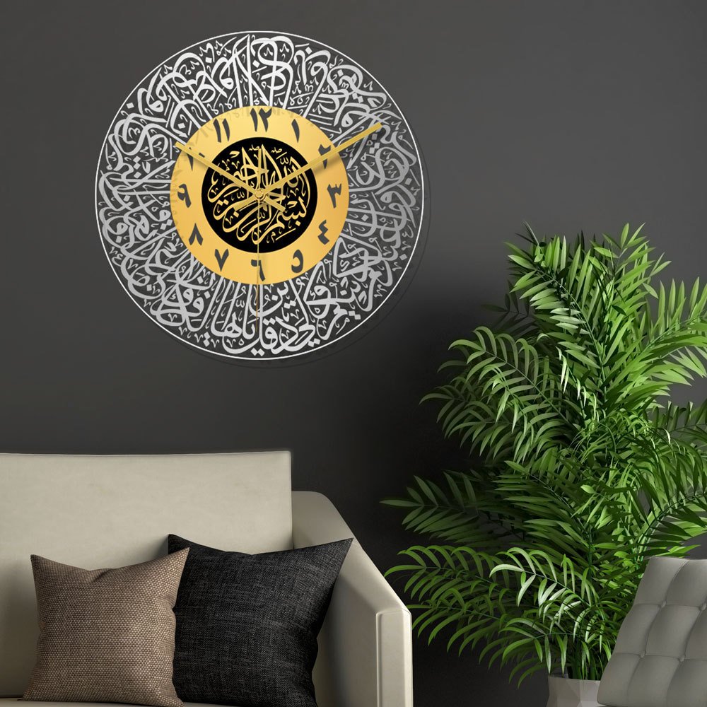 30CM Eid Mubarak Hanging Clock Acrylic Decorative Wall Clock Mubarak Wall Decor Ramadan Acrylic Art Polished Wall Decoration