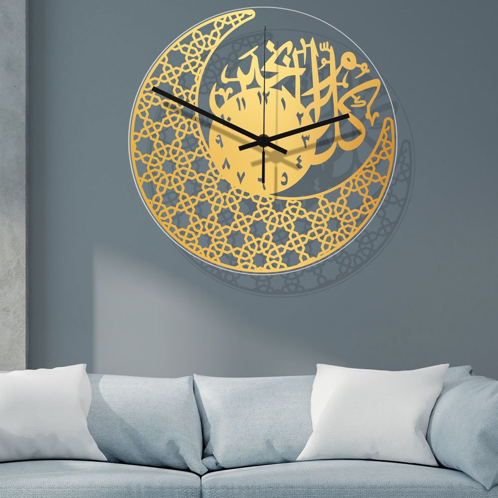 30CM Eid Mubarak Hanging Clock Acrylic Decorative Wall Clock Mubarak Wall Decor Ramadan Acrylic Art Polished Wall Decoration
