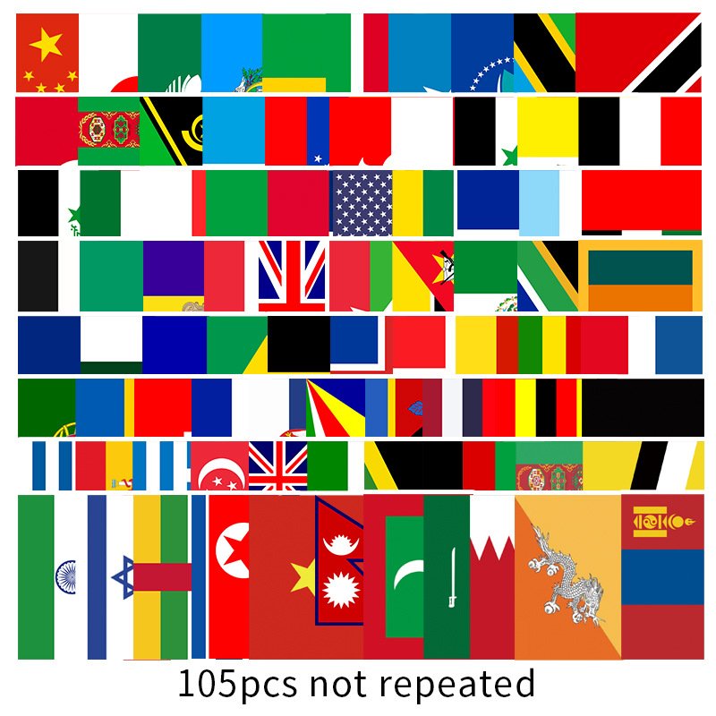 105Pcs Country Flags Graffiti Waterproof Stickers Water Bottle Suitcase Scooter Laptop Car PVC Sticker Custom