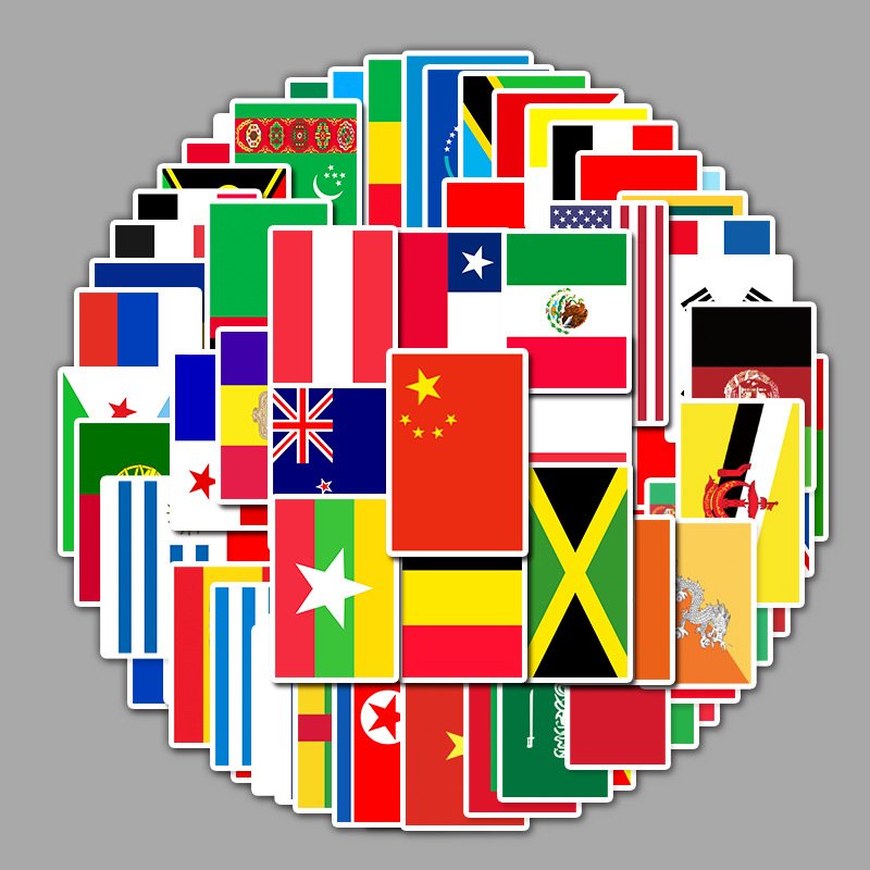 105Pcs Country Flags Graffiti Waterproof Stickers Water Bottle Suitcase Scooter Laptop Car PVC Sticker Custom