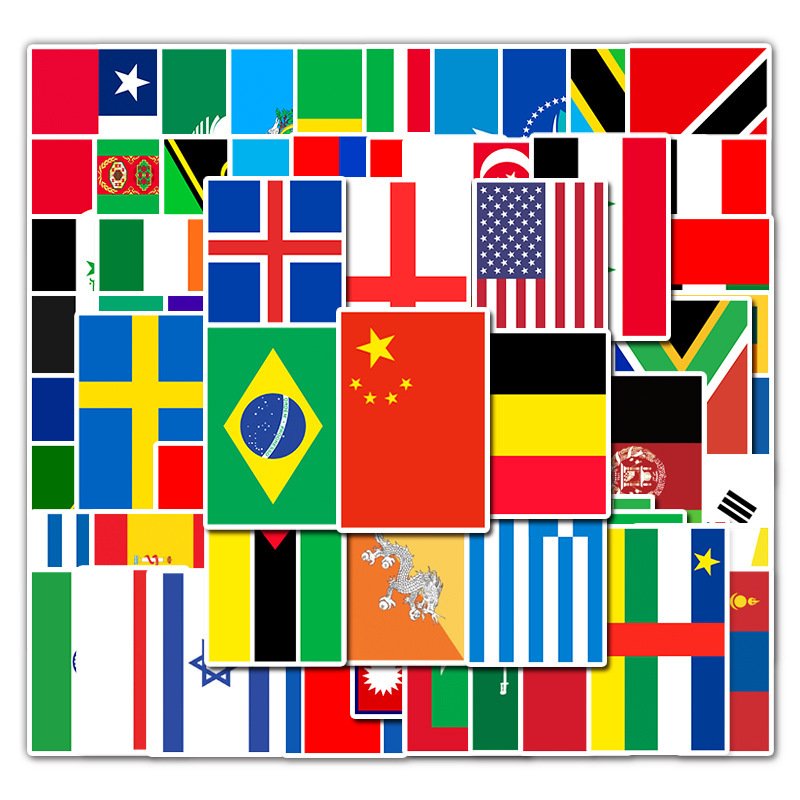 105Pcs Country Flags Graffiti Waterproof Stickers Water Bottle Suitcase Scooter Laptop Car PVC Sticker Custom